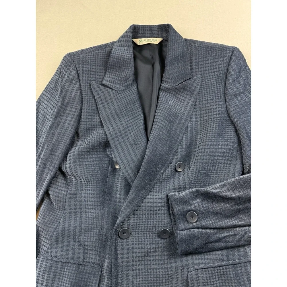 Austin Reed Double Breasted Blue Houndstooth Blazer Size 12 USA